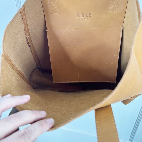 ABLE Phebe Soft Tote Shoulder Bag Full Grain Leather Functional Work Cognac OS - Picture 9 of 16